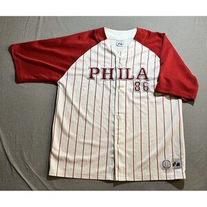 Phila‎ #86 Baseball Jersey Mens XL White Pinstripe Button Up Short Sleeve Rare.